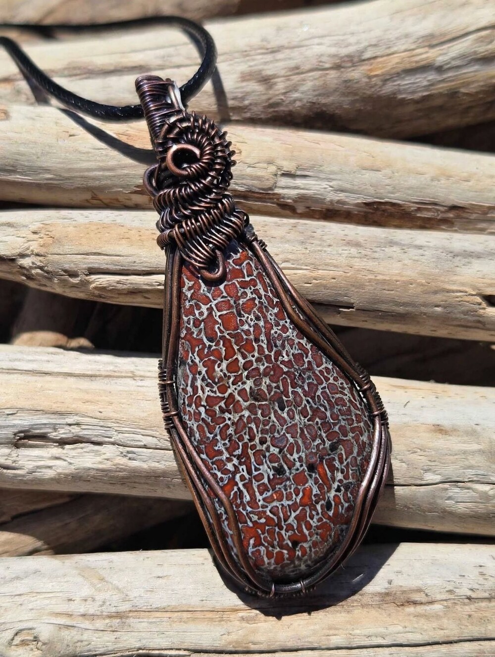 Artisan Dinosaur Bone Wire-Wrap Pendant Necklace